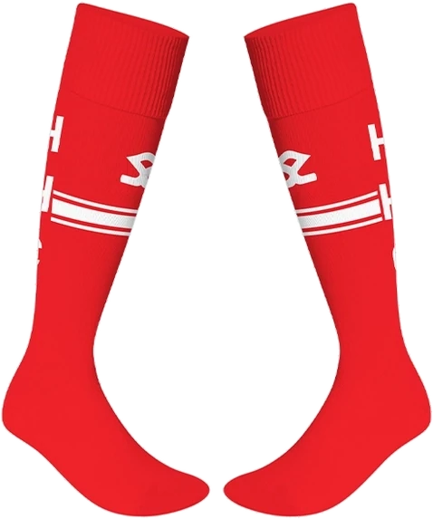 Plain red playing socks with white hoops